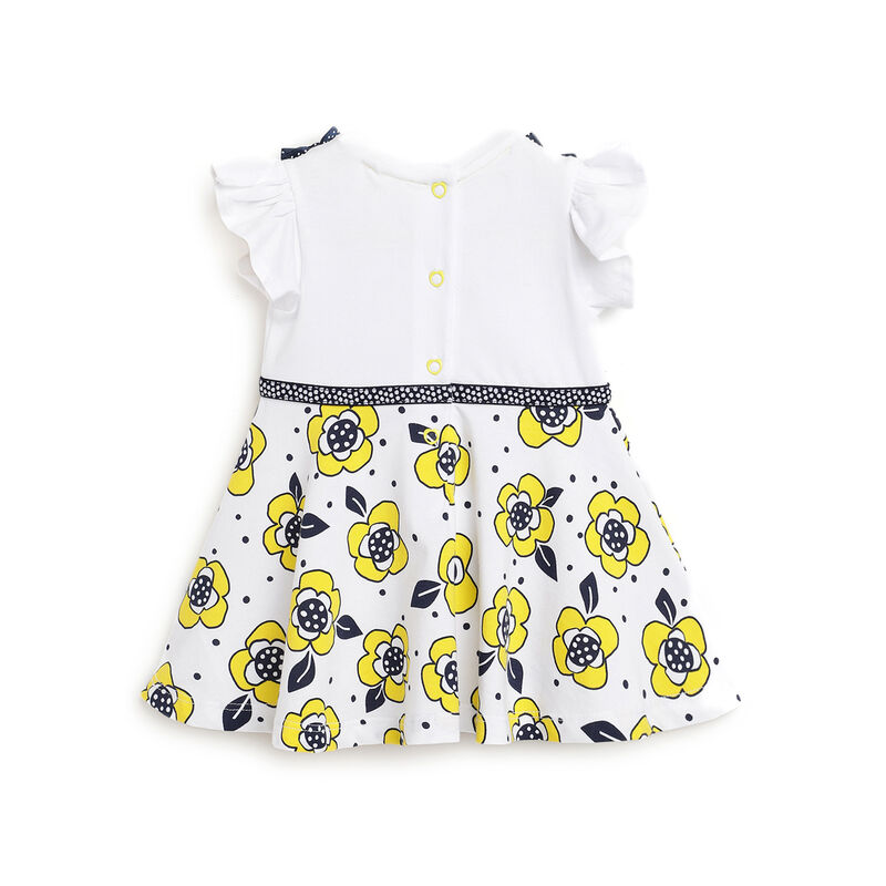 Girls White and Yellow Printed Short Sleeve Dress image number 1